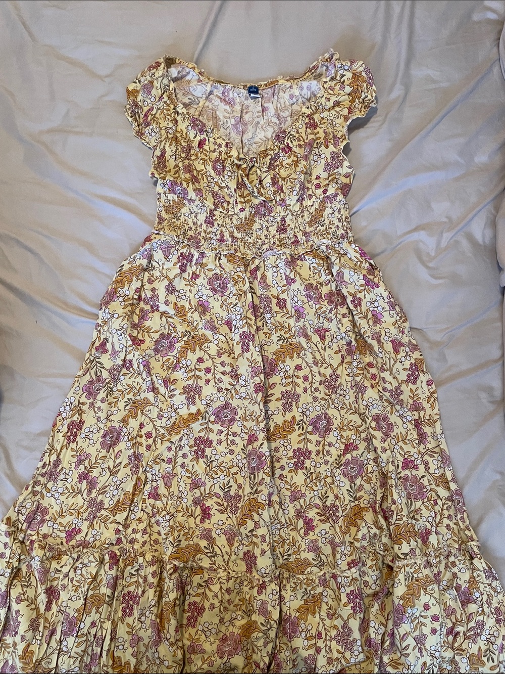 Old Navy Yellow Floral Maxi Dress with Mauve Accents